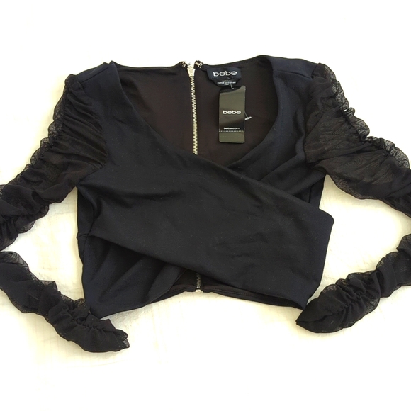 bebe Tops - NWT Mixed media crop top with overlap v front by Bebe